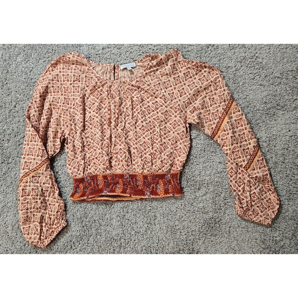 Patrons Of Peace Irving Adobe Cropped Peasant Top Red Cream Size Medium boho